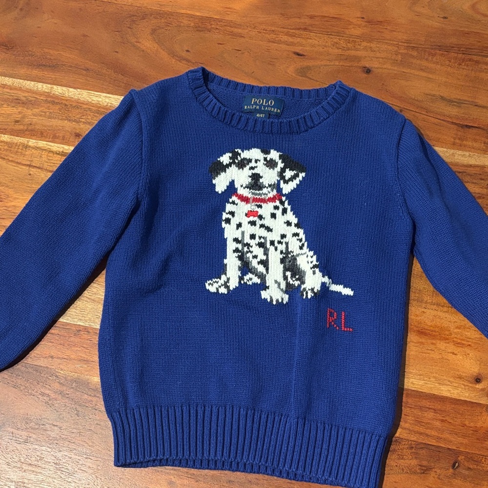 Polo Ralph Lauren Blue Sweater with Dalmatian Design
